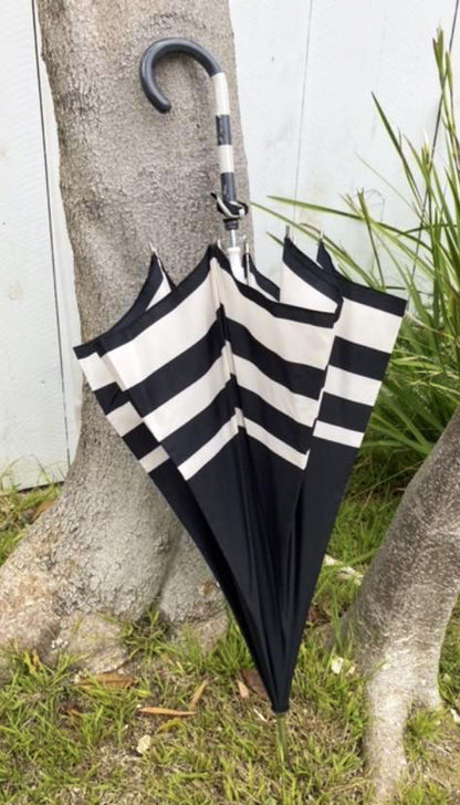 Audrey Umbrella | European Dome Shaped | Black and Cream Stripes | Waterproof