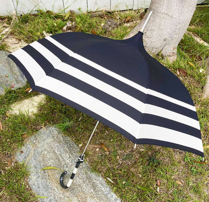 Audrey Umbrella | European Dome Shaped | Black and Cream Stripes | Waterproof