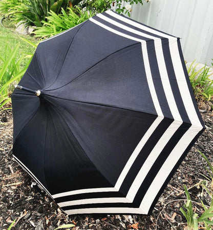 Audrey Umbrella | European Dome Shaped | Black and Cream Stripes | Waterproof