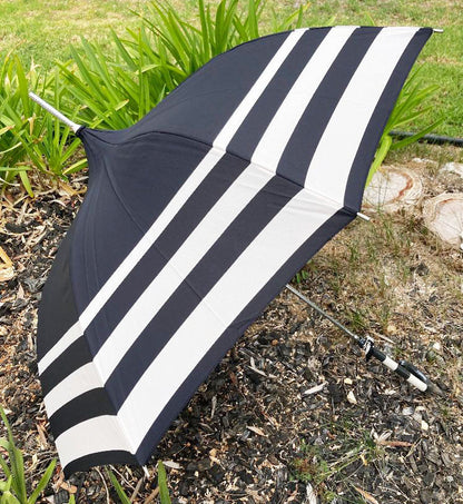 Audrey Umbrella | European Dome Shaped | Black and Cream Stripes | Waterproof