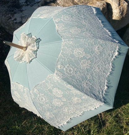 Paraguas Sissi anti-UV color menta | Retro, impermeable, hecho a mano en Francia | Envío gratis