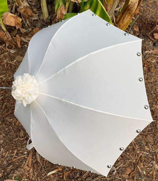 Chantilly Cream Parasol | Half Round Silver Pearls | Made to Order